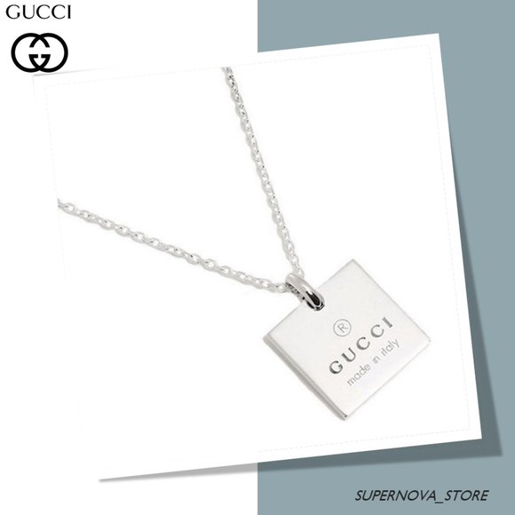 GUCCI Large Square Pendant Necklace Signature Trademark Logo Silver $450 New box - Picture 1 of 16